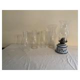 Oil Lamp with Ceramic Base and Glass Chimneys