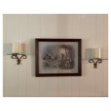 Framed Landscape Artwork with Candle Sconces