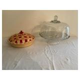 Ceramic Pie Dish and Glass Cake Stand with Cover