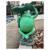 Green Resin Frog Figurine with Leaf Umbrella