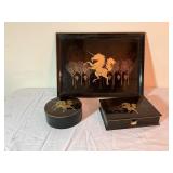 Otagiri Lacquerware Set With Gold Unicorn Design