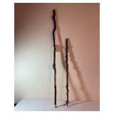Two Wooden Walking Sticks with Tags