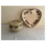 Hand-Painted Pottery Jar and Heart-Shaped Dish