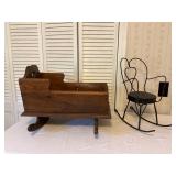 Wood Rocking Cradle and Metal Rocking Chair