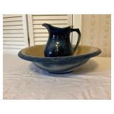 Blue Ceramic Pitcher and Basin Set
