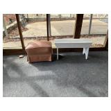 Pink Upholstered Ottoman and White Wooden Bench