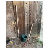 Garden Tools with Metal Pitchfork and Bucket