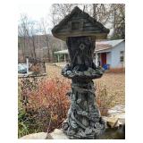 Concrete Birdhouse Pedestal with Nature Motifs