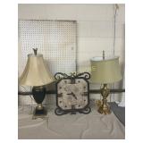 Two Table Lamps and Decorative Wall Clock