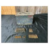 Vintage Metal Ammunition Box with Loose Rounds