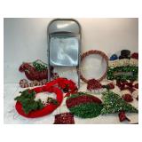 Metal Folding Chair and Holiday Decorations