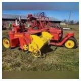 Restored 1956 New Holland Mod. Sp-166 self-propelled sq. baler, NEW paint, NEW front steering tire, NEW 750 X 18” tires, NEW belt, drive & baler engines are both rebuilt Wisconsin V-2 gas #1166
