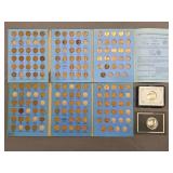 1982 George Washington Silver Half Dollar + 2 Lincoln #2 books with 82 Wheat Cents & 57 Memorial Cents + Franklin mint 25￠coin