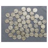 (50) 35% Silver Nickels with assorted dates & mints 1942-1946