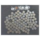 88 Canadian Nickels - 1922-1959 including 7 V Nickels, & uncirculated 1967 Penny-Nickel-Dime-Quarter set