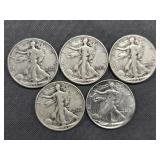 30. 5 Walking Liberty Half Dollars - 1941-P, 1942-