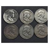 32. 6 Franklin Half Dollars - 1951-P, 1951-S, (3) 