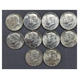 38. (10) 40% Silver Half Dollars - Dated 1965-1968