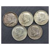 (5) 1964-P Kennedy Half Dollars