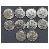 (10) 40% Silver Half Dollars - Dated 1965-1968