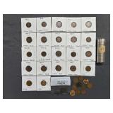 22 Indian Head Pennies - 1888-1909 + 11 Wheat Pennies + Tube 1939-P Jefferson nickels
