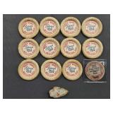 11 Milk Bottle Tops from Mast Dairy in White Cloud + 1 Bottle Top from Mast & Martens Dairy in White Cloud + 1 Arrowhead