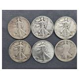 6 Walking Liberty Half Dollars - (2) 1944-P, 1945-P, (2) 1946-P, (1) No Date