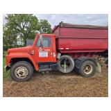 1980 International Mod. 1955 semi w/mounted 300 bu. center dump gravity box