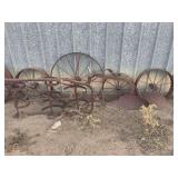 (6) Steel Wheels, Plow, and Cultivator