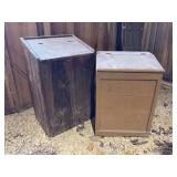 100 LB Alaroma Brand Store Wood Coffee Bin and  unmarked wooden Bin