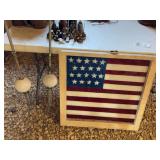 Lighting Rods and American Flag painted on old window