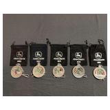 (5) John Deere Pewter Christmas Ornaments