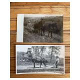 (2) Horse Drawn Walking Plow Photo Postcard + Photo