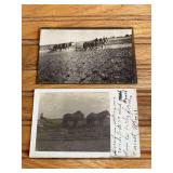 (2) Horse Drawn Sulky Plow Photo Postcards