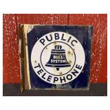 Bell System Public Telephone Porcelain Flange Sign