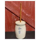 White Hall 2 Gal. Churn w/Lid and Wooden Plunger