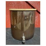 R.R.R. Co. 4 Gal. Brown Glaze Stoneware Water Crock w/Metal Spigot