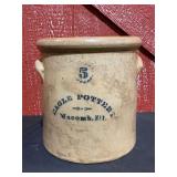 Eagle Pottery Salt Glazed 5 Gal. Crock w/Applied Handles