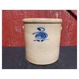 Cobalt Stencil Salt Glaze 3 Gal. Crock w/Applied Handles