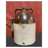 Brown Top Double Handled Water Field Stoneware Jug w/Wooden Spigot