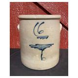 Stoneware Cobalt Decorated Salt Glazed 6 Gal. Crock w/Applied Handles