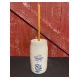 Western Stoneware Cobalt Decorated 2-Gal. Churn w/Lid and Wooden Plunger