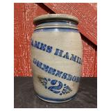 James Hamilton & Co. Cobalt Stenciled Salt Glazed 2 Gal. Stoneware  Crock