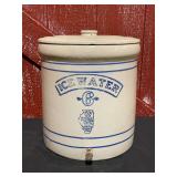 White Hall 6 Gal. Ice Water Crock w/Lid and Wooden Spigot
