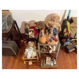 Vintage Dolls, Doll Bed, Baby Shoes & Wood Blocks
