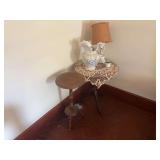 Tables, Milk Glass Lamp & Vintage Blue & White Pitcher