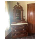 Vintage Marble Top Dresser with Mirror
