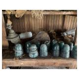 Glass Insulators & Vintage Wooden Bike Seat