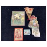 Early 1900s Vintage Pictures, Small Books, & Paper Fan