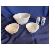 (3) Federal Milk Glass Bowls with Salt & Pepper Shakers
